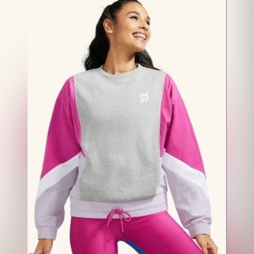 Peloton Chic Fabric Mix Pullover Pink and Gray Sweatshirt
